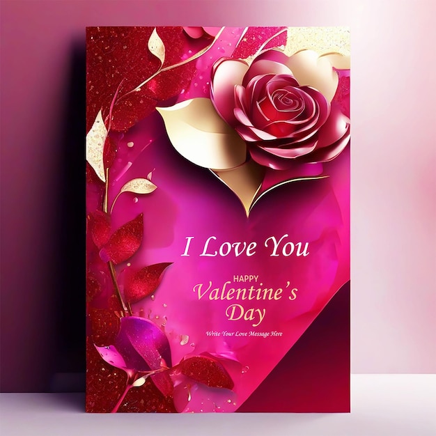 Creative and modern art valentine day invitation card template with pestle color rose