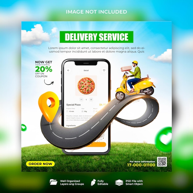 PSD creative online product delivery service social media and instagram banner post design template