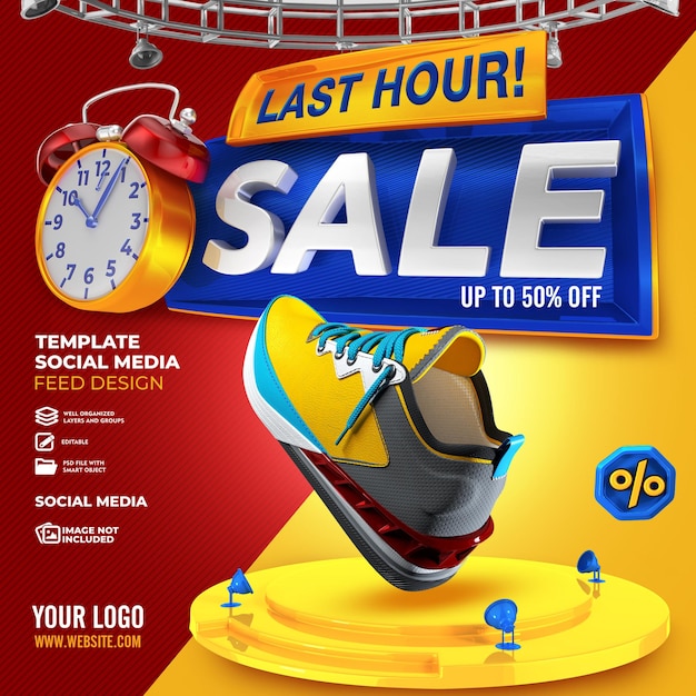 Creative sale banner with clock and stage for product