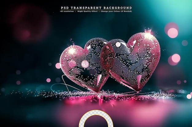 Creative shiny bubble hearts with sparkle frame on transparent background