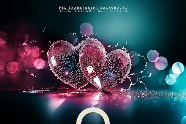 Creative shiny bubble hearts with sparkle frame on transparent background