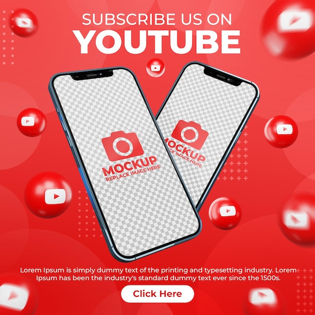 Creative social media YouTube post with Mobile Phone Mockup for digital marketing promotion