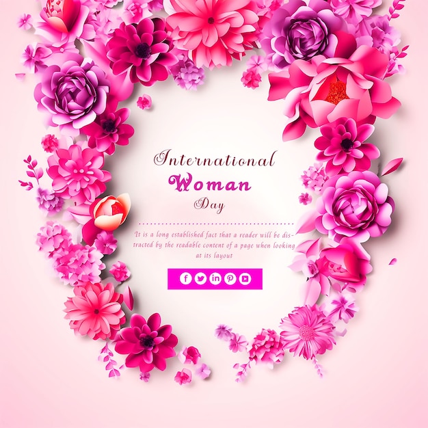 PSD creative womens day card design flowers background day girl with flowers