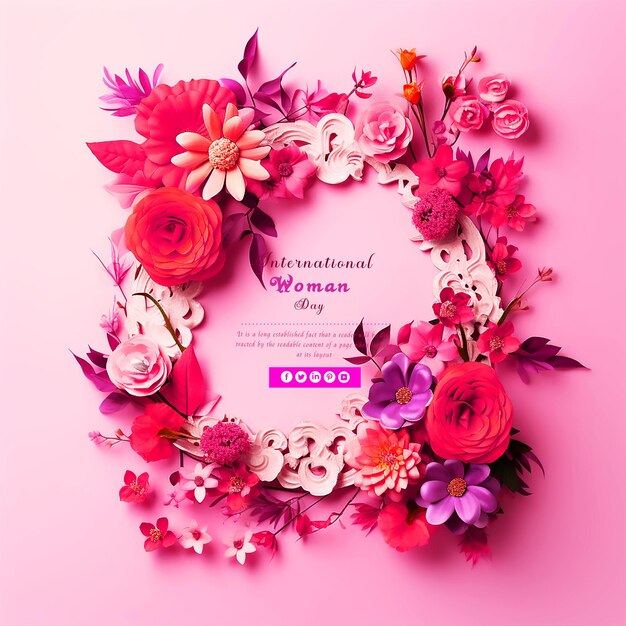 PSD creative womens day card design flowers background day girl with flowers