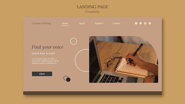 Creative writing landing page template