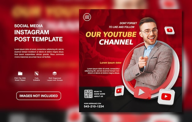 Creative youtube channel promotion instagram post template