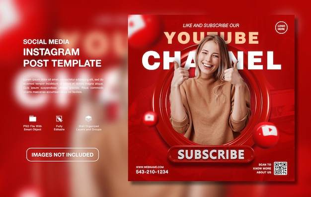 PSD creative youtube channel promotion instagram post template