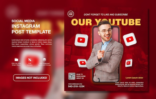 Creative youtube channel promotion instagram post template