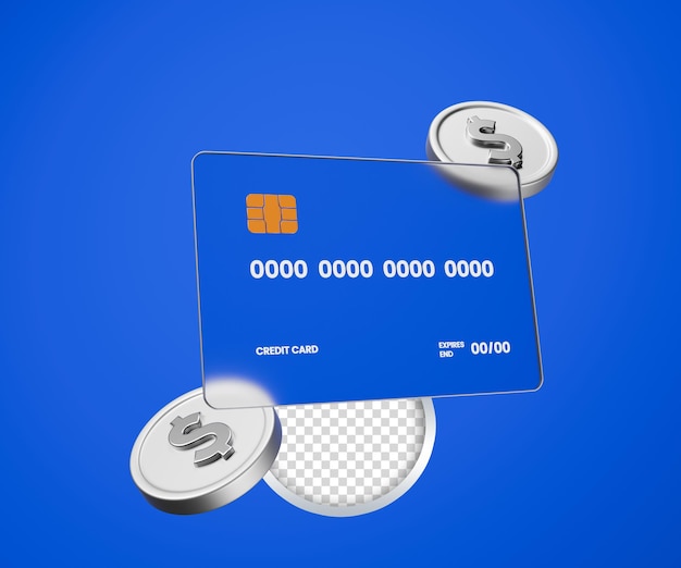 PSD credit card and silver money with dollar sign on them