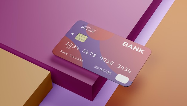 Credit cards mock up with light shade and cube stage background