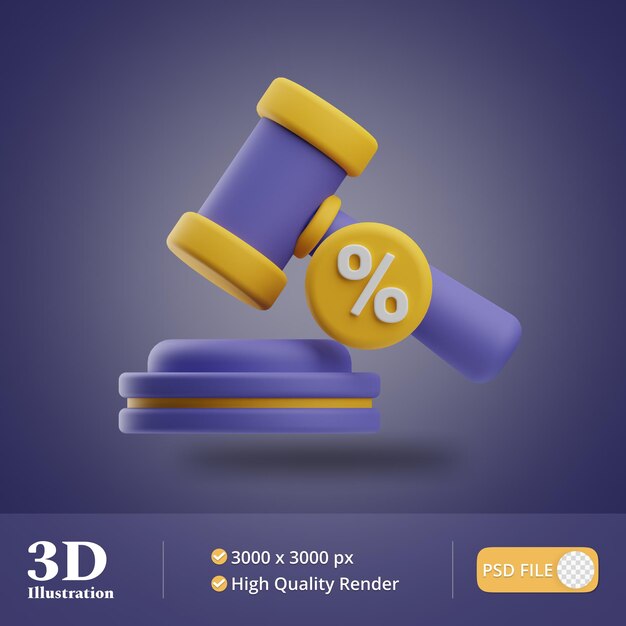 Credit and loan object gavel illustration 3d