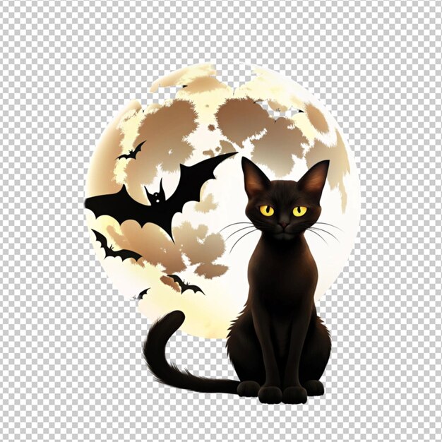 PSD creepy halloween background with cat and bats