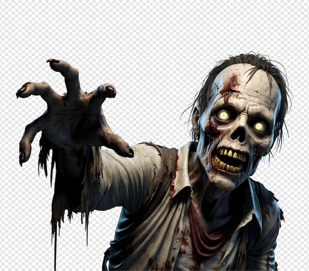 PSD creepy zombie with glowing eyes reaching out