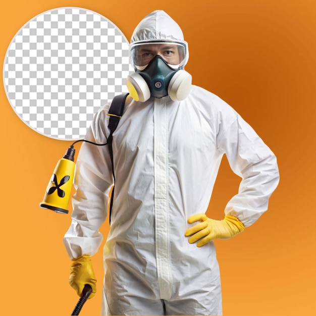 PSD crime scene cleaner in white biohazard suite