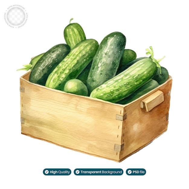 Crisp and Colorful Boxed Cucumber Watercolor Illustration