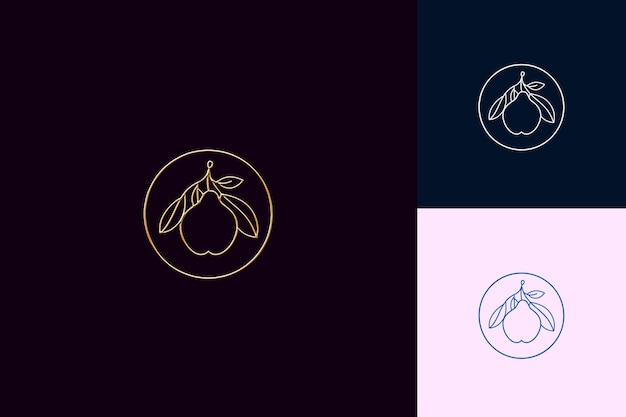 Crisp Pear Monogram Logo With Leafy Branch and Circular Fram Creative and Minimalist Vector Designs