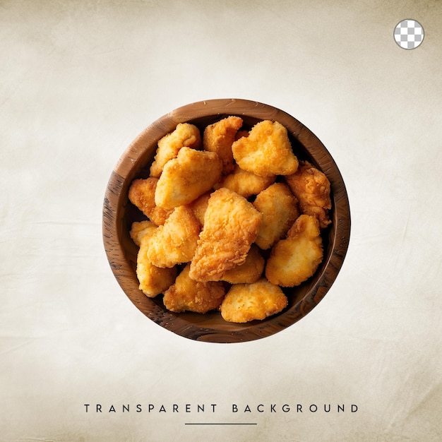 Crispy Chicken Nuggets in a Wooden Bowl isolated on transparent background