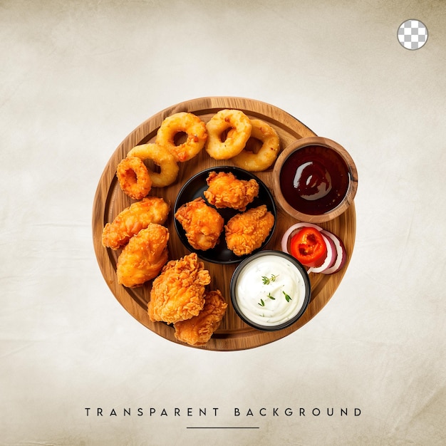 Crispy Fried Chicken rings with with Ketchup isolated on transparent background