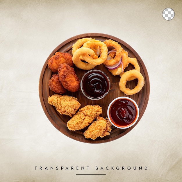 Crispy Fried Chicken rings with with Ketchup isolated on transparent background