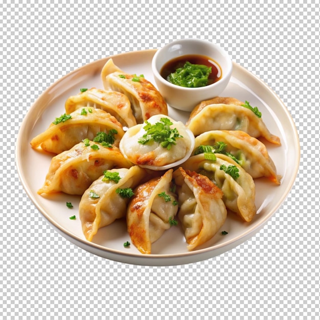 Crispy fried dumplings gyoza isolated on transparent background