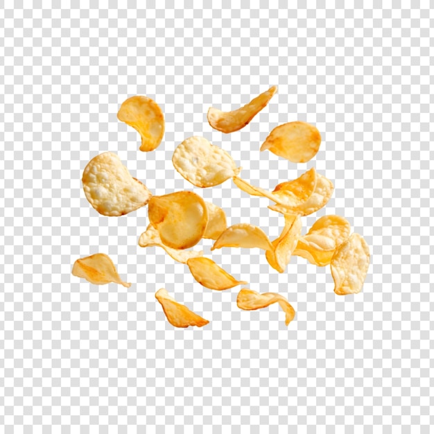 Crispy Potato Chips flying Isolated on a transparent background