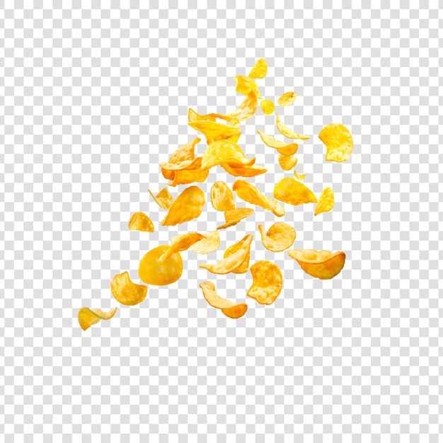 Crispy Potato Chips flying Isolated on a transparent background