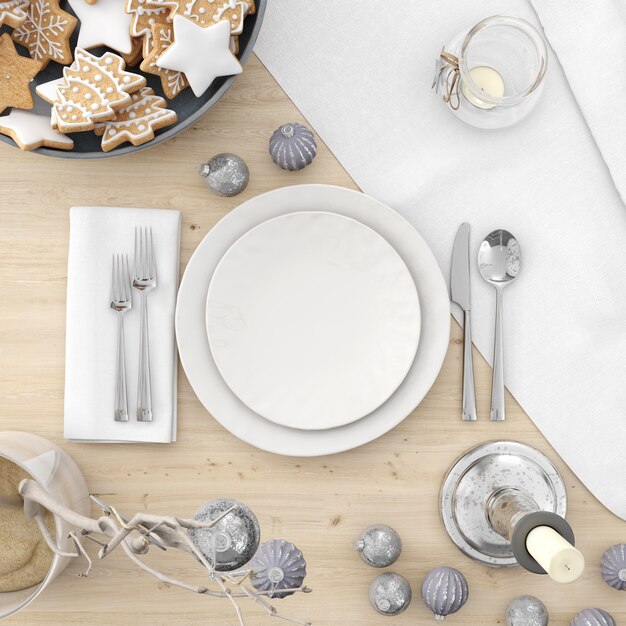 PSD crockery and decorations on a christmas table