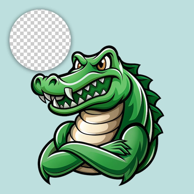 PSD crocodile in funny cartoon style on transparent background