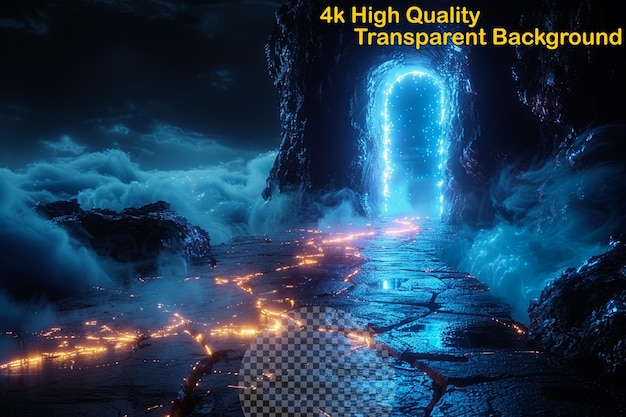 Cross into new dimensions with a glowing luminous gateway on transparent background