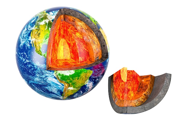 PSD cross sectional earth model detailed structure of earth globe 3d rendering isolated on transparent background