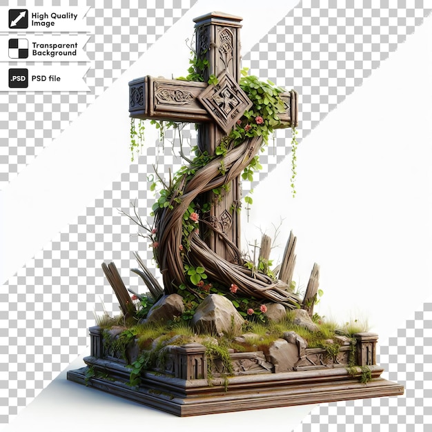 a cross with vines growing on it and a cross on it