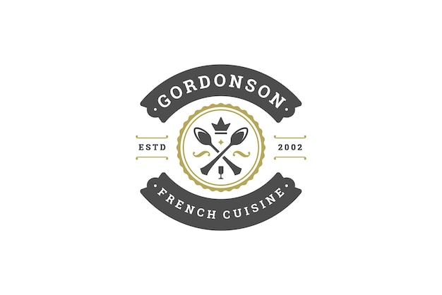 PSD crossed spoon wine goblet royal kitchen food gourmet restaurant vintage logo design template