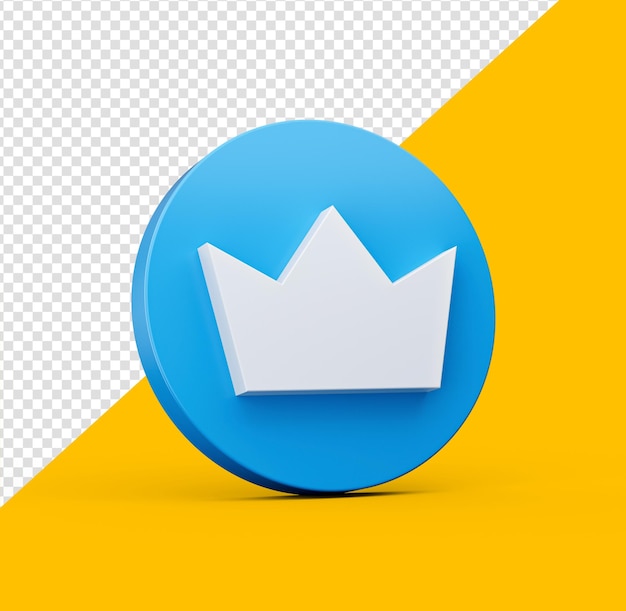 Crown icon 3d isolated on white background Blue Round shape Web Design Notification Icon 3d