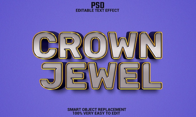 Crown jewel 3d editable text effect with background Premium Psd