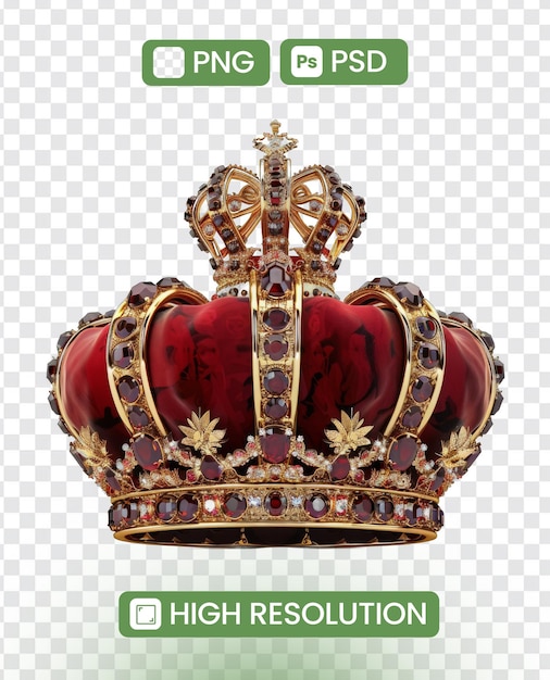 A crown made of red and gold with jewels on it