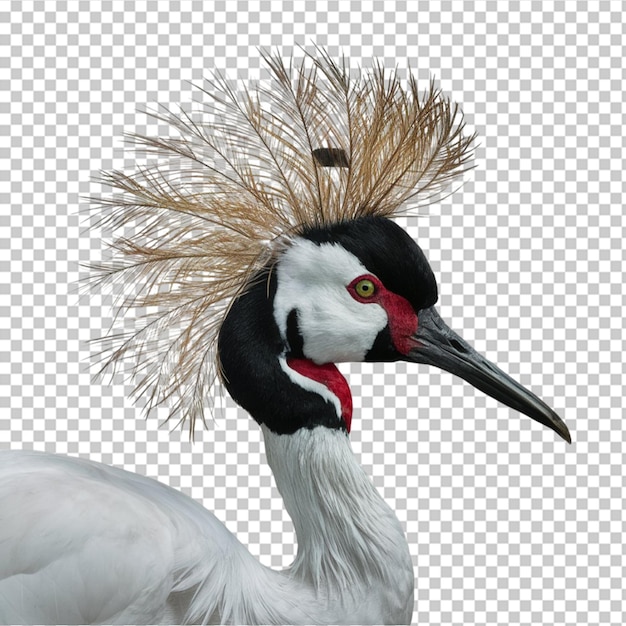 PSD crowned crane with elegant head feathers isolated on transparent background