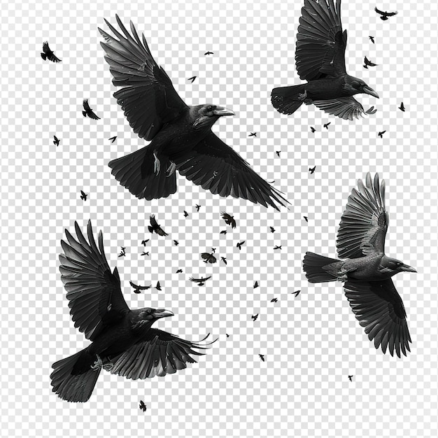 crows flying isolated on transparent background raven png generative ai