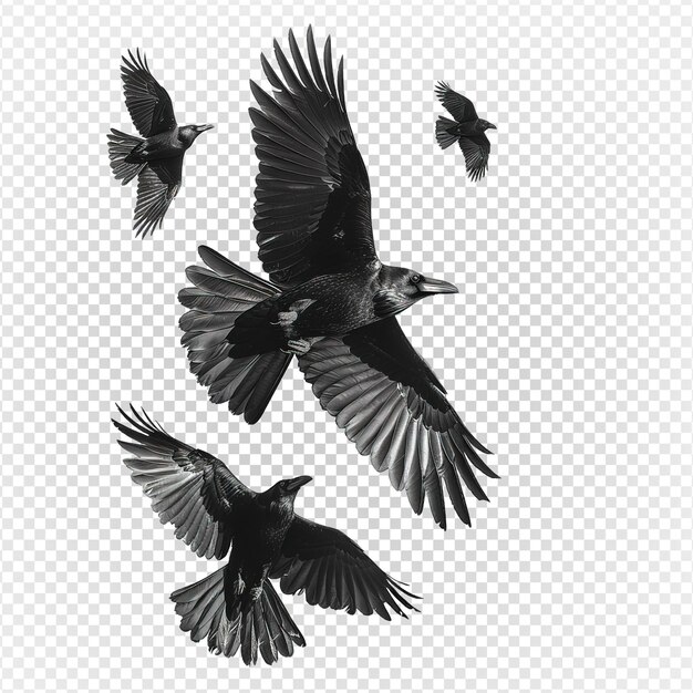 PSD crows flying isolated on transparent background raven png generative ai