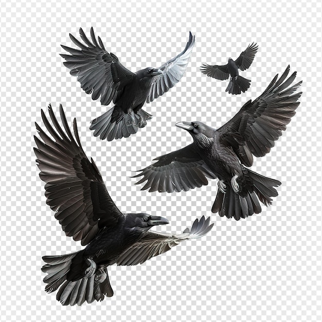 crows flying isolated on transparent background raven png generative ai