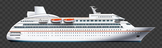 PSD cruise ship side view isolated on transparent background