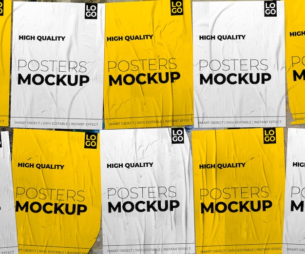 Crumpled posters composition mockup