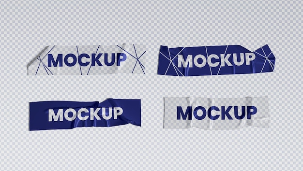 Crumpled transparent adhesive tapes set mockup