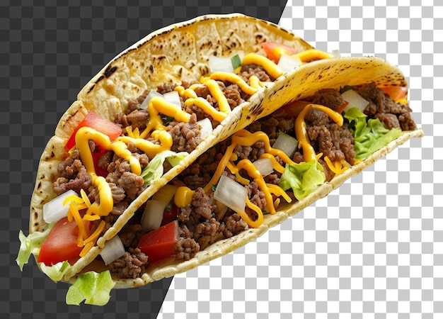 Crunchy beef taco with lettuce cheese and tomato on transparent background stock png