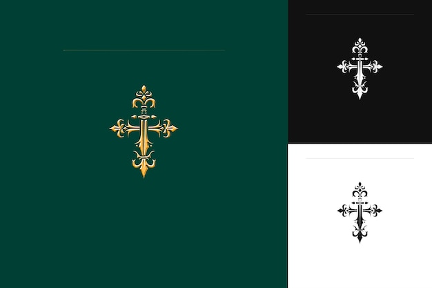 Crusader Cross Insignia Logo With a Sword and Fleur De Lis D Abstract Vector Design Collections