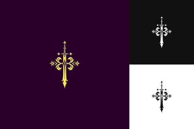 Crusader Cross Insignia Logo With a Sword and Fleur De Lis D Abstract Vector Design Collections