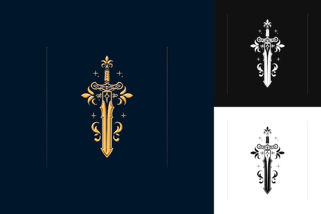 PSD crusader cross insignia logo with a sword and fleur de lis d abstract vector design collections