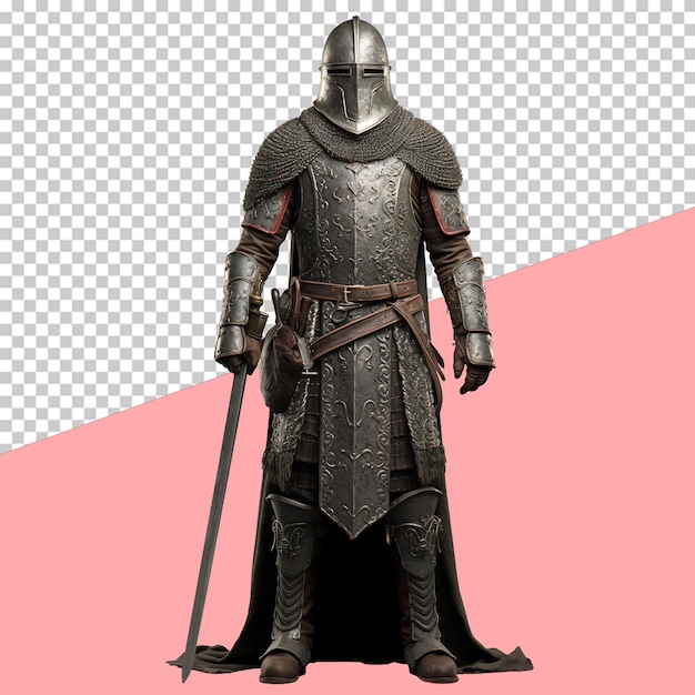 Crusader knight with chainmail coif and helmet isolated object transparent background