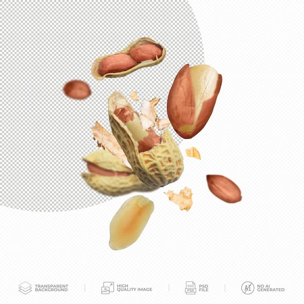 Crushed peanuts are flying in the air on transparent background PSD