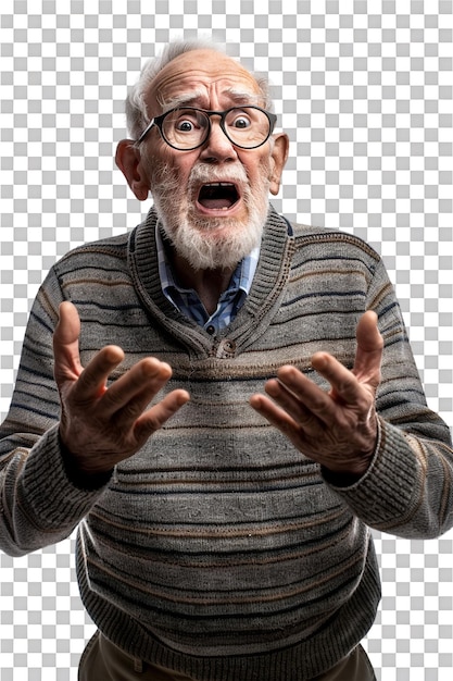 PSD crying elderly man alone on transparent background