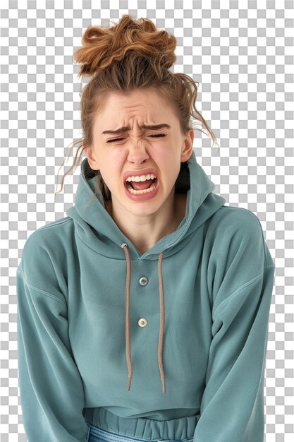 PSD crying woman alone on transparent background